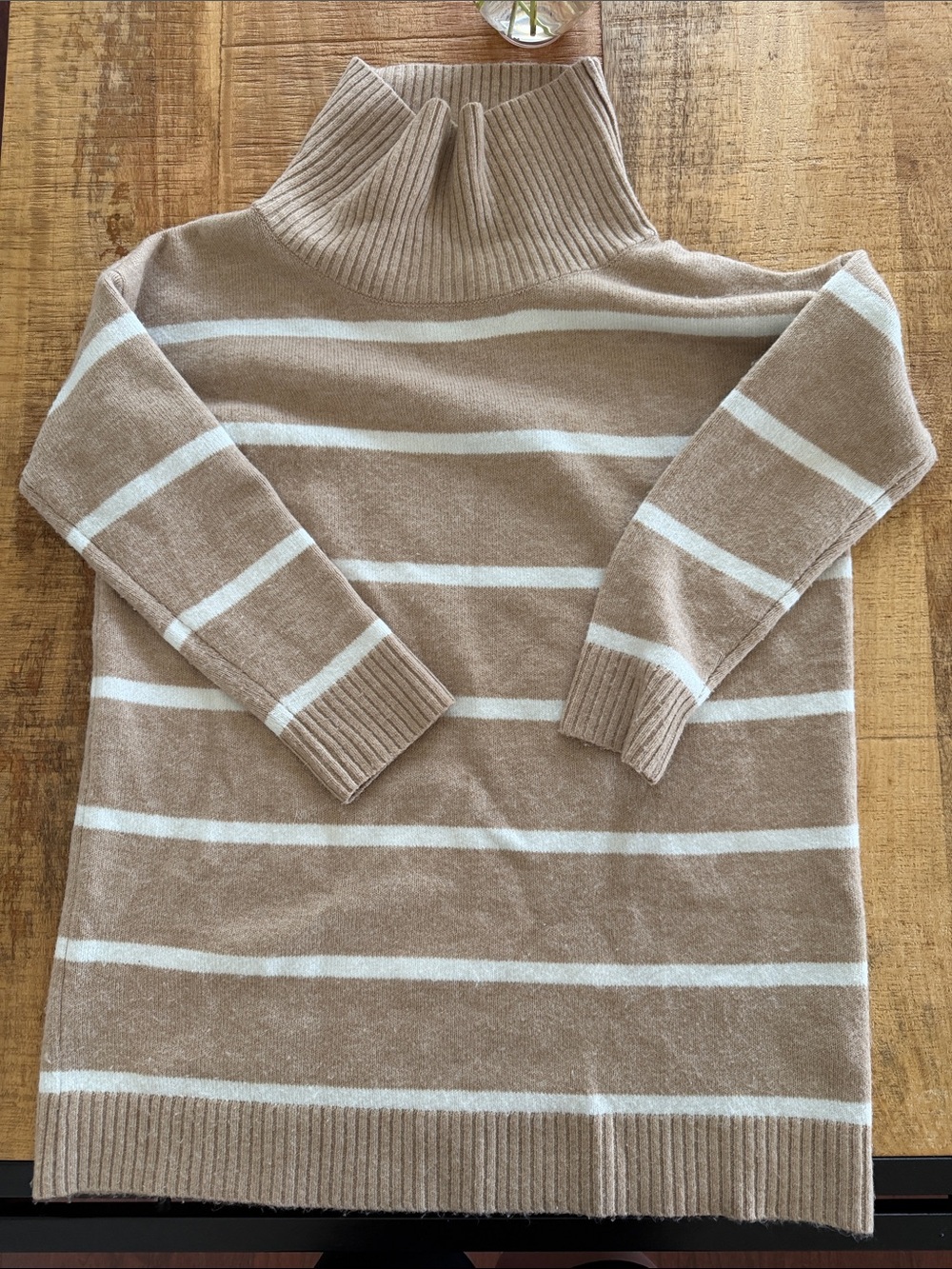 Pink Lily Cream and Tan Striped Turtleneck Sweater Dress